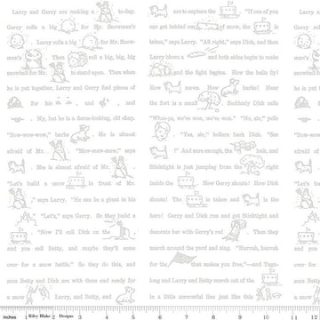 Fat Quarter End of Bolt - SALE White as Snow Story C13563 Gray - Riley Blake - Christmas GrayText Pictures on White - Quilting Cotton Fabric