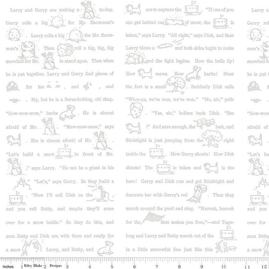 Fat Quarter End of Bolt - SALE White as Snow Story C13563 Gray - Riley Blake - Christmas GrayText Pictures on White - Quilting Cotton Fabric