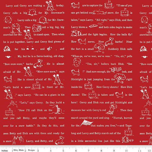SALE White as Snow Snow Story C13563 Red - Riley Blake Designs - Christmas White Text Pictures - Quilting Cotton Fabric