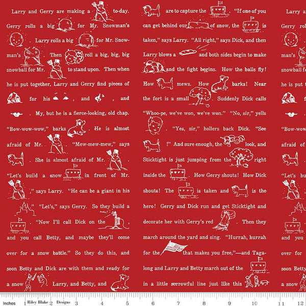 White as Snow Snow Story C13563 Red - Riley Blake Designs - Christmas White Text Pictures - Quilting Cotton Fabric