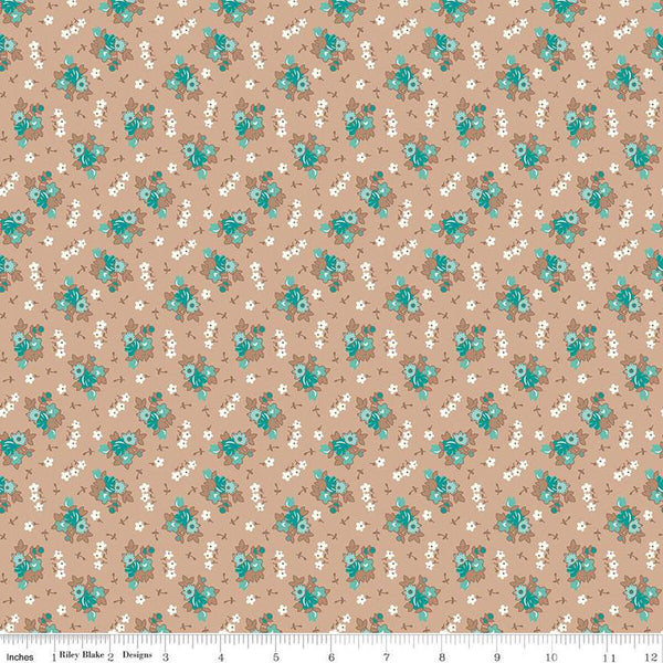 CLEARANCE Home Town Bills C13582 Tea Dye by Riley Blake Designs - Floral Flowers - Lori Holt - Quilting Cotton Fabric