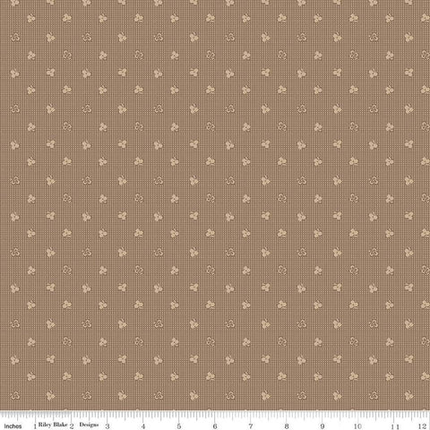 Fat Quarter End of Bolt - CLEARANCE Home Town Newman C13583 Brown Sugar - Riley Blake - Floral Dotted Grid - Lori Holt - Quilting Cotton