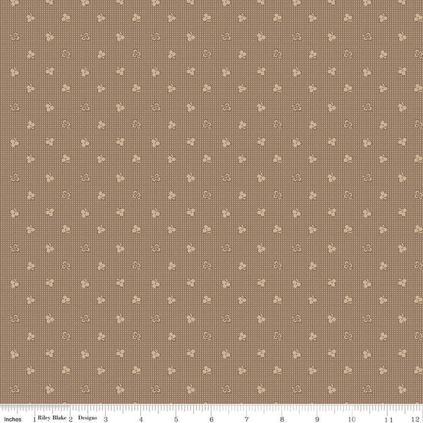 CLEARANCE Home Town Newman C13583 Brown Sugar by Riley Blake Designs - Floral Flowers Dotted Grid - Lori Holt - Quilting Cotton Fabric