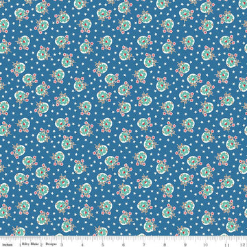 DEAL Home Town Lewis C13585 Denim - Riley Blake Designs - Floral Flowers Stars - Lori Holt - Quilting Cotton Fabric