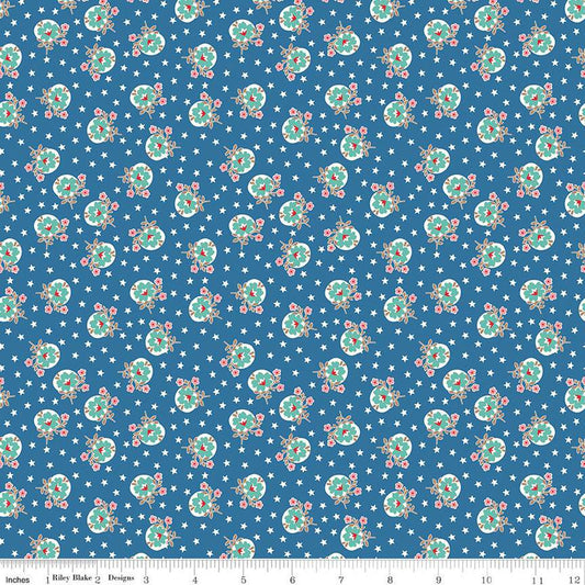SALE Home Town Lewis C13585 Denim - Riley Blake Designs - Floral Flowers Stars - Lori Holt - Quilting Cotton Fabric