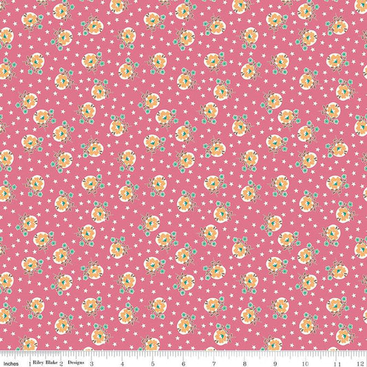 CLEARANCE Home Town Lewis C13585 Tea Rose - Riley Blake Designs - Floral Flowers Stars - Lori Holt - Quilting Cotton Fabric