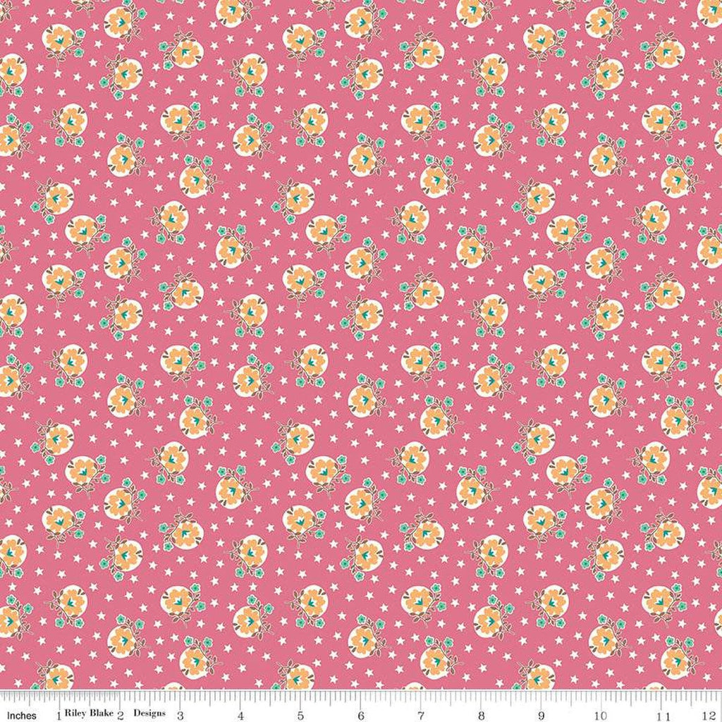 SALE Home Town Lewis C13585 Tea Rose by Riley Blake Designs - Floral Flowers Stars - Lori Holt - Quilting Cotton Fabric