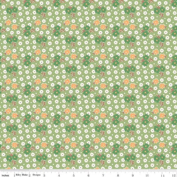 SALE Home Town Sorenson C13586 Lettuce by Riley Blake Designs - Floral Flowers - Lori Holt - Quilting Cotton Fabric