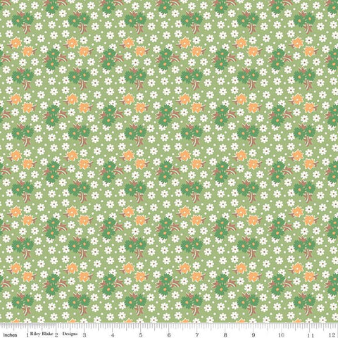 SALE Home Town Sorenson C13586 Lettuce by Riley Blake Designs - Floral Flowers - Lori Holt - Quilting Cotton Fabric