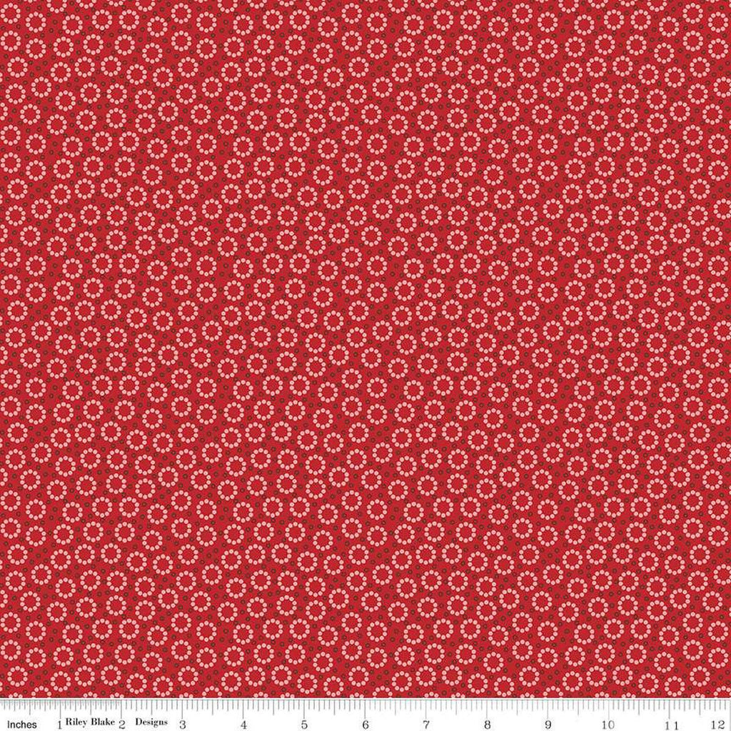 Home Town Miller C13593 Schoolhouse Red by Riley Blake Designs - Floral Flowers Dots - Lori Holt - Quilting Cotton Fabric