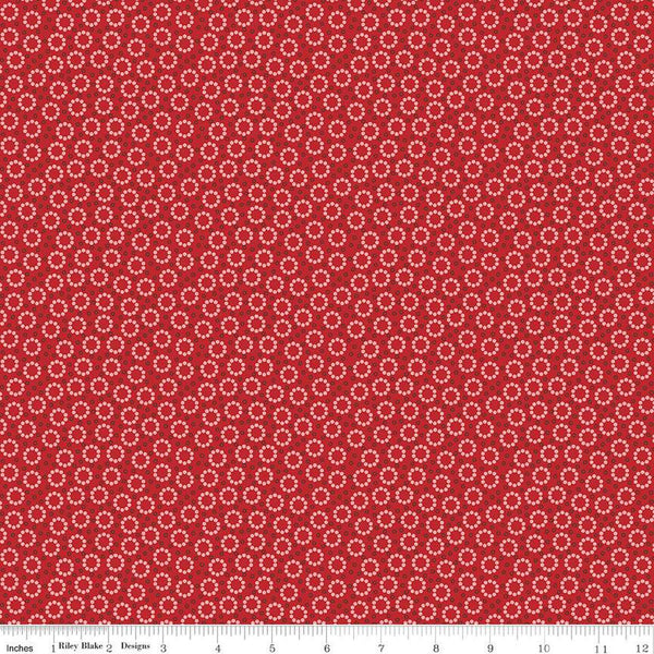 SALE Home Town Miller C13593 Schoolhouse Red by Riley Blake Designs - Floral Flowers Dots - Lori Holt - Quilting Cotton Fabric