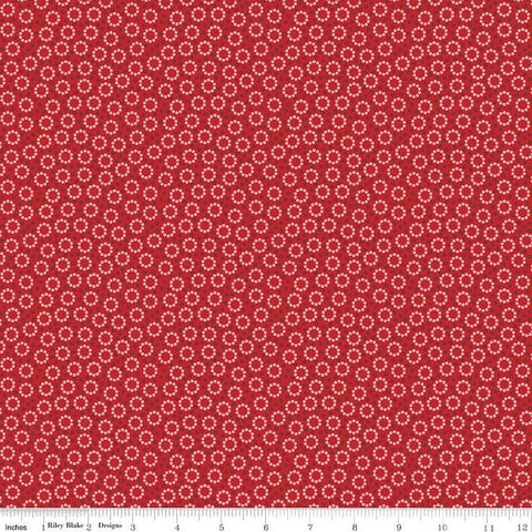 SALE Home Town Miller C13593 Schoolhouse Red by Riley Blake Designs - Floral Flowers Dots - Lori Holt - Quilting Cotton Fabric