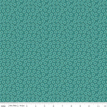 SALE Home Town Miller C13593 Teal - Riley Blake Designs - Floral Flowers Dots - Lori Holt - Quilting Cotton Fabric