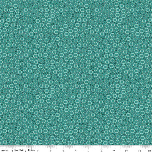 SALE Home Town Miller C13593 Teal - Riley Blake Designs - Floral Flowers Dots - Lori Holt - Quilting Cotton Fabric