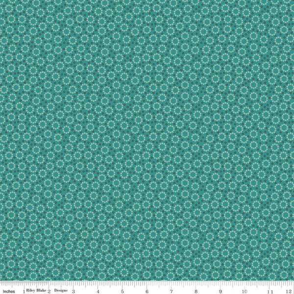 SALE Home Town Miller C13593 Teal by Riley Blake Designs - Floral Flowers Dots - Lori Holt - Quilting Cotton Fabric