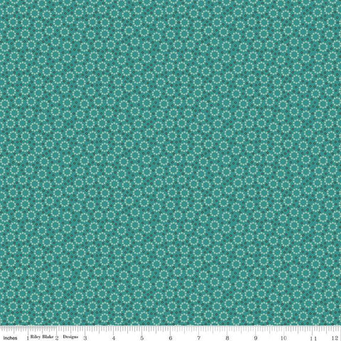 SALE Home Town Miller C13593 Teal by Riley Blake Designs - Floral Flowers Dots - Lori Holt - Quilting Cotton Fabric