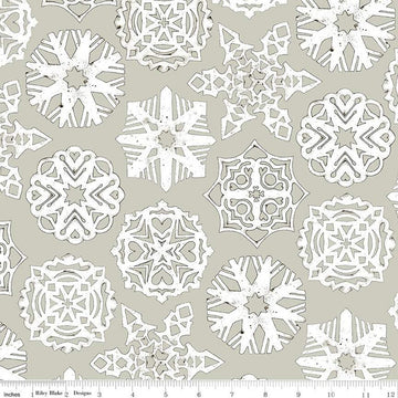 18" End of Bolt - SALE White as Snow Snowflakes C13564 Gray - Riley Blake - Christmas White Cutout Snowflakes on Gray - Quilting Cotton