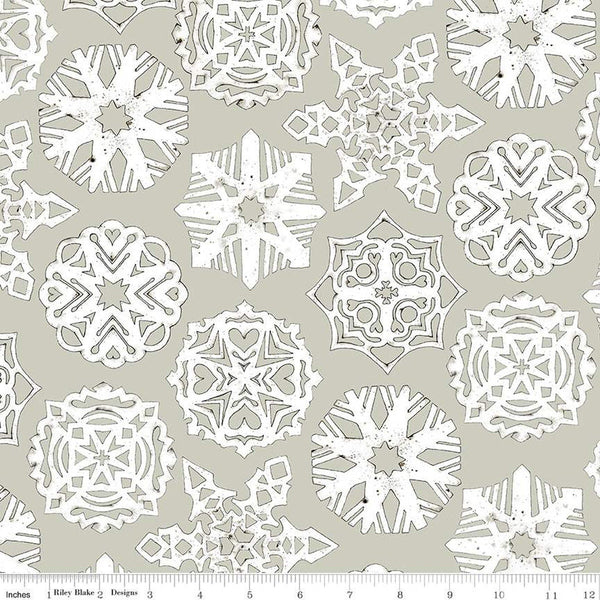 SALE White as Snow Snowflakes C13564 Gray - Riley Blake Designs - Christmas White Cutout Snowflakes on Gray - Quilting Cotton Fabric