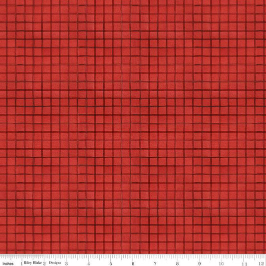 White as Snow Windowpane Plaid C13565 Red - Riley Blake Designs - Christmas 1/2" Irregular Grid - Quilting Cotton Fabric