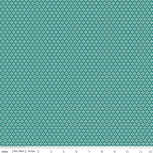CLEARANCE Home Town Dansie C13595 Teal - Riley Blake Designs - Geometric Dots Ovals Squares - Lori Holt - Quilting Cotton Fabric