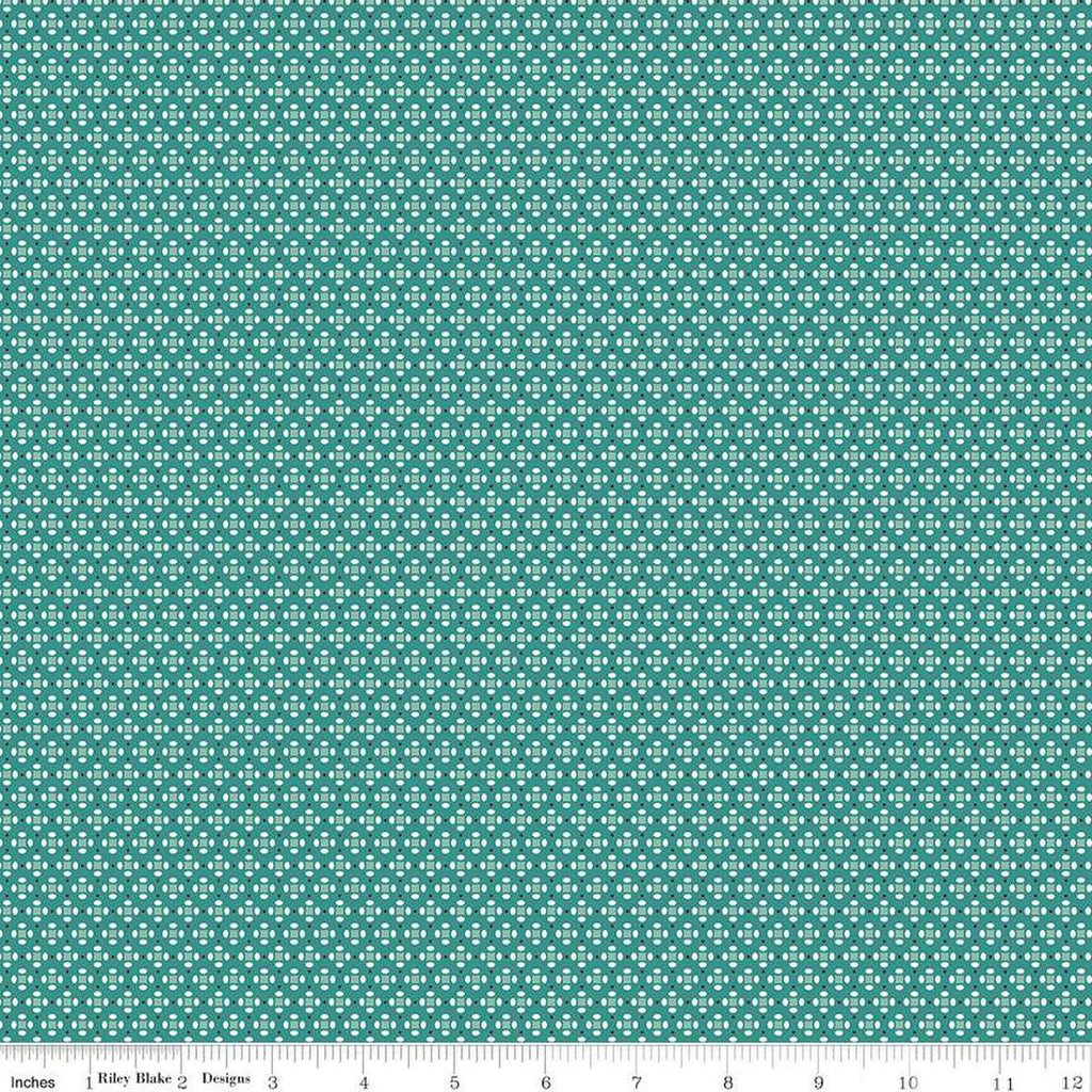SALE Home Town Dansie C13595 Teal by Riley Blake Designs - Geometric Dots Ovals Squares - Lori Holt - Quilting Cotton Fabric
