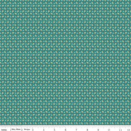 SALE Home Town Freeman C13597 Teal - Riley Blake Designs - Leaves Leaf Lattice - Lori Holt - Quilting Cotton Fabric