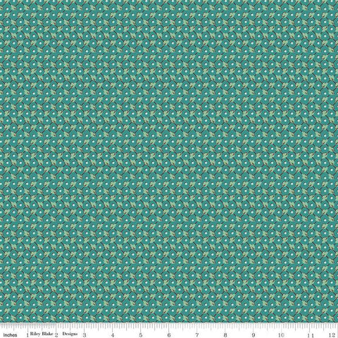 SALE Home Town Freeman C13597 Teal by Riley Blake Designs - Leaves Leaf Lattice - Lori Holt - Quilting Cotton Fabric