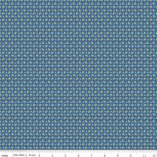 SALE Home Town Freeman C13597 Denim - Riley Blake Designs - Leaves Leaf Lattice - Lori Holt - Quilting Cotton Fabric