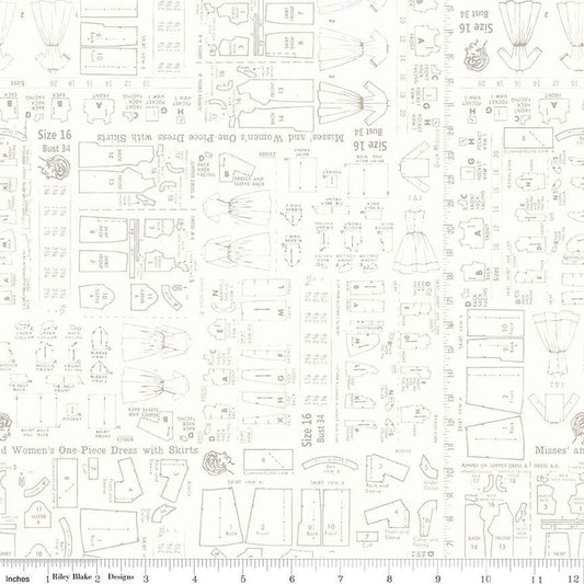 SALE Home Town Patterns C13599 Pewter - Riley Blake Designs - Vintage Clothing Patterns - Lori Holt - Quilting Cotton Fabric