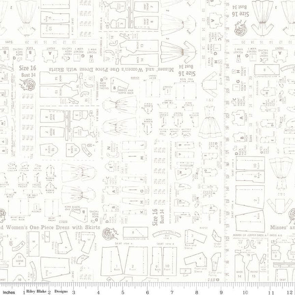 SALE Home Town Patterns C13599 Pewter by Riley Blake Designs - Vintage Clothing Patterns - Lori Holt - Quilting Cotton Fabric