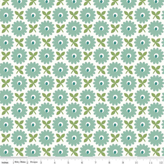 3-Yard cut- DEAL Home Town WIDEBACK WB13601 Heirloom Sea Glass - Riley Blake - 108" Floral - Lori Holt - Quilting Cotton Fabric