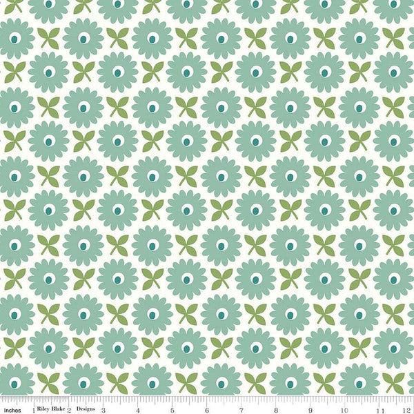 3 yard cut- SALE Home Town WIDE BACK WB13601 Heirloom Sea Glass - Riley Blake - 107/108" Wide Floral - Lori Holt - Quilting Cotton Fabric