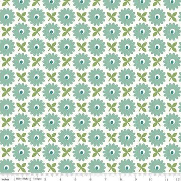 3-Yard cut- SALE Home Town WIDEBACK WB13601 Heirloom Sea Glass - Riley Blake - 108" Floral - Lori Holt - Quilting Cotton Fabric