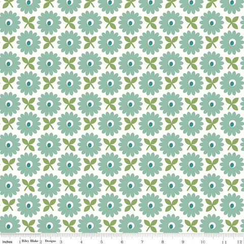 3 yard cut- Home Town WIDE BACK WB13601 Heirloom Sea Glass - Riley Blake - 107/108" Wide Floral - Lori Holt - Quilting Cotton Fabric