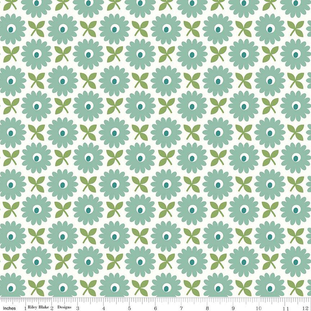 3 yard cut- SALE Home Town WIDE BACK WB13601 Heirloom Sea Glass - Riley Blake - 107/108" Wide Floral - Lori Holt - Quilting Cotton Fabric