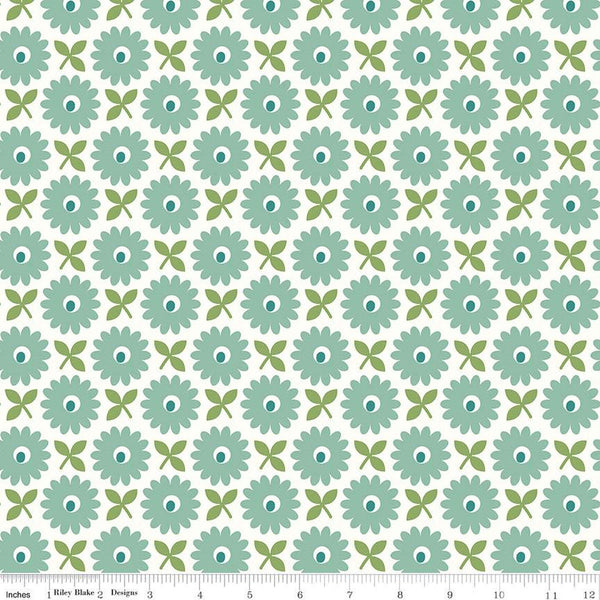 3 yard cut- SALE Home Town WIDE BACK WB13601 Heirloom Sea Glass - Riley Blake - 107/108" Wide Floral - Lori Holt - Quilting Cotton Fabric