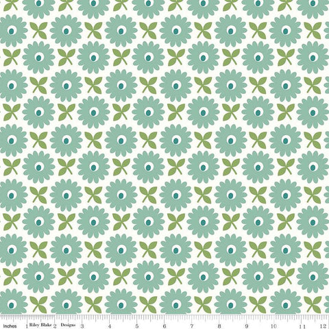 2yrd 24" End of Bolt -Home Town WIDE BACK WB13601 Heirloom Sea Glass - Riley Blake - 107/108" Wide Floral -Lori Holt -Quilting Cotton Fabric