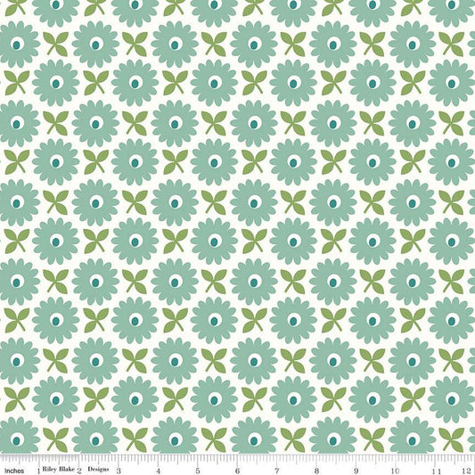 2yrd 25" End of Bolt - SALE Home Town WIDEBACK WB13601 Heirloom Sea Glass - Riley Blake - 108" Floral -Lori Holt -Quilting Cotton Fabric