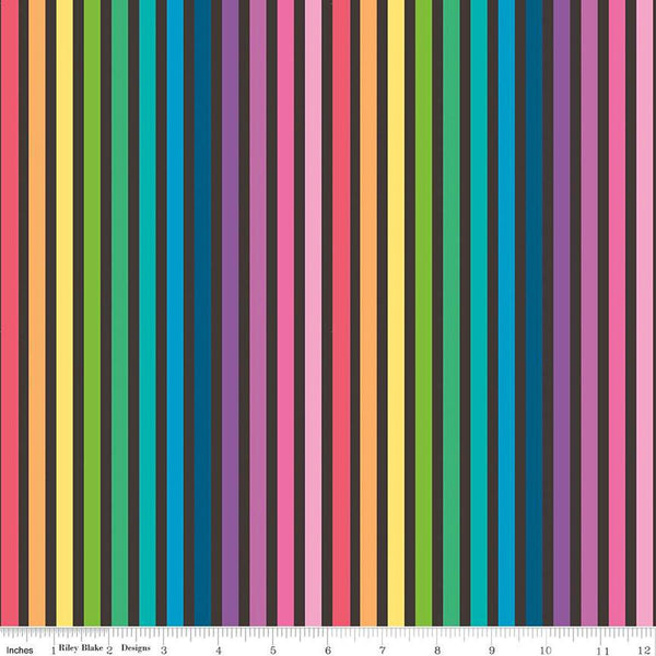 Make Rainbow Stripe C13421 Black - Riley Blake Designs - Stripes Striped - Quilting Cotton Fabric