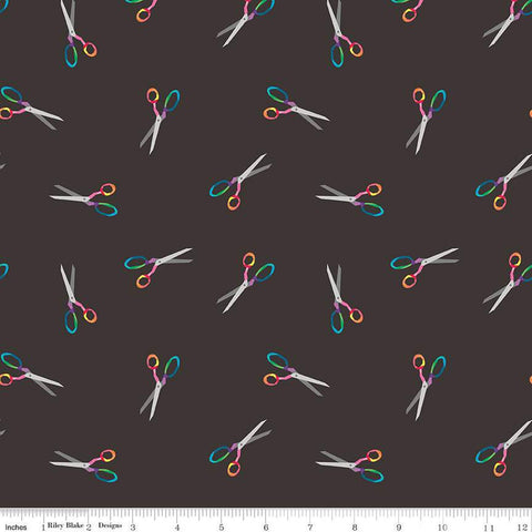 CLEARANCE Make Snip Snip C13423 Black by Riley Blake  - Rainbow Scissors - Quilting Cotton