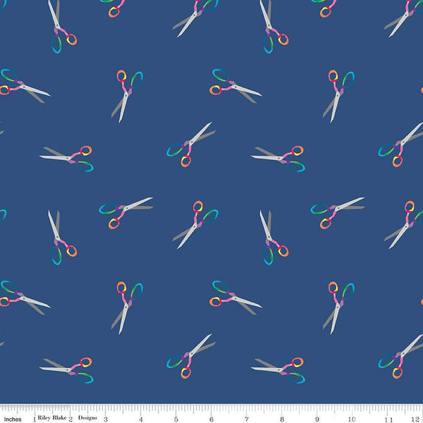 CLEARANCE Make Snip Snip C13423 Coastal Blue by Riley Blake  - Rainbow Scissors - Quilting Cotton