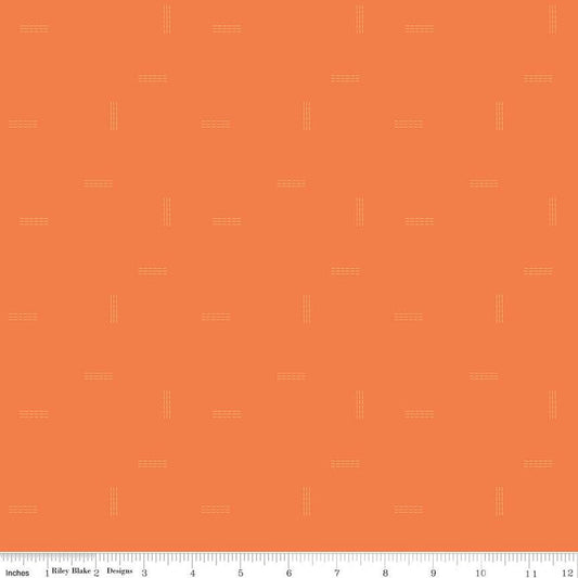 CLEARANCE Make Stitched Up C13425 Orange - Riley Blake Designs - Dashed Lines Tone-on-Tone - Quilting Cotton Fabric