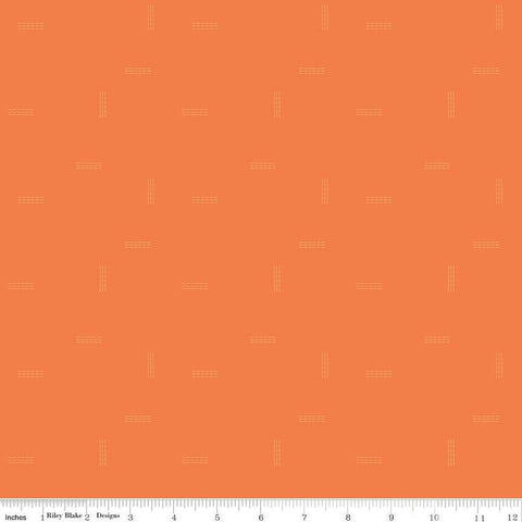 SALE Make Stitched Up C13425 Orange - Riley Blake Designs - Dashed Lines Tone-on-Tone - Quilting Cotton Fabric