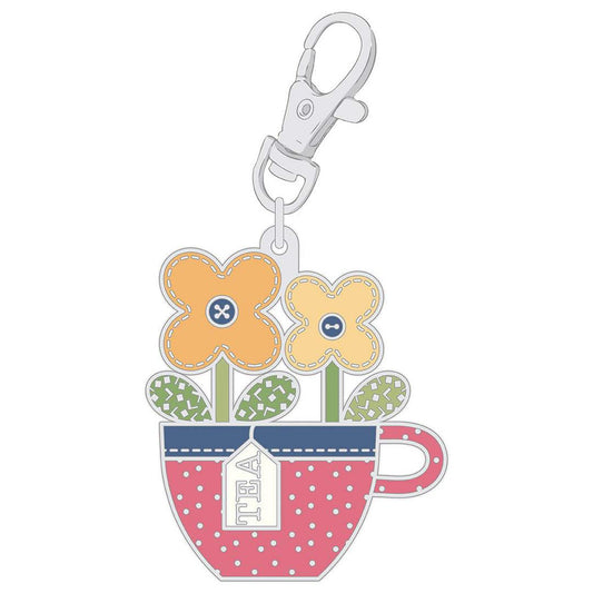 DEAL Lori Holt Enamel Happy Charm ST-31085 Teacup - Riley Blake Designs - Flower - Approx1 3/4" x 1 1/2"