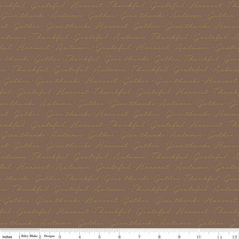 CLEARANCE Shades of Autumn Script SC13477 Brown SPARKLE - Riley Blake Designs - Thanksgiving Fall Text Gold SPARKLE - Quilting Cotton Fabric