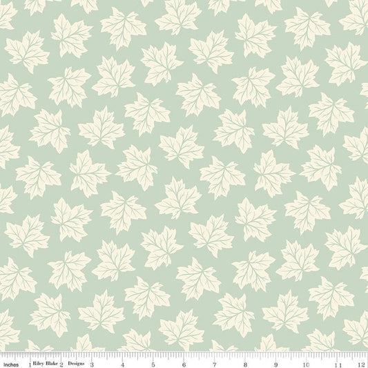 SALE Shades of Autumn Leaves C13472 Tea Green - Riley Blake Designs - Thanksgiving Fall Cream Leaves - Quilting Cotton Fabric