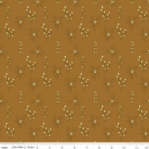 Fat Quarter End of Bolt - CLEARANCE Fall's in Town Drawing C13513 Tan by Riley Blake  - Thanksgiving Autumn Leaves - Quilting Cotton