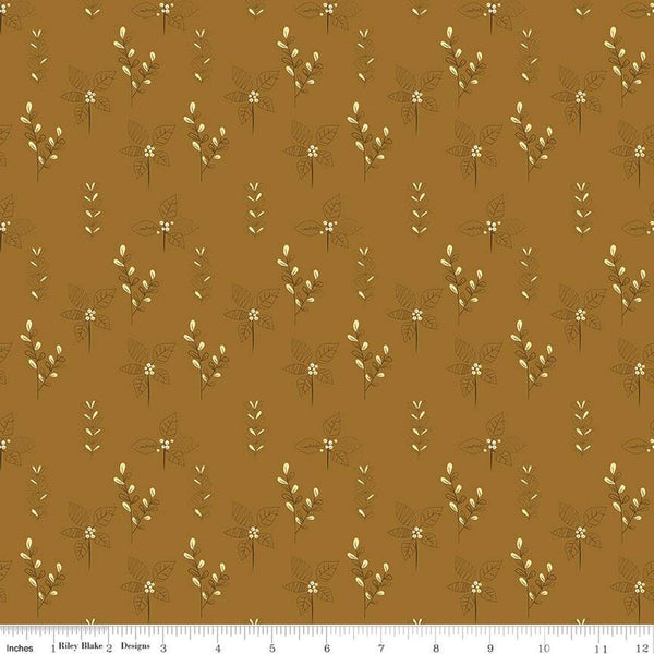 CLEARANCE Fall's in Town Drawing C13513 Tan by Riley Blake  - Thanksgiving Autumn Leaves - Quilting Cotton