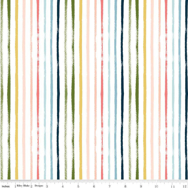 Day in the Life Stripes C13664 White - Riley Blake Designs - Brushstroke Stripes Stripe Striped - Quilting Cotton Fabric