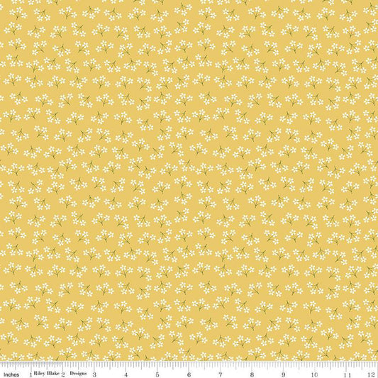 Fat Quarter End of Bolt - SALE Day in the Life Blossoms C13665 Honey by Riley Blake Designs - Floral White Flowers - Quilting Cotton Fabric